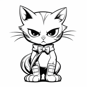 Comic-styled Superhero Cat with Bow Coloring Pages 2