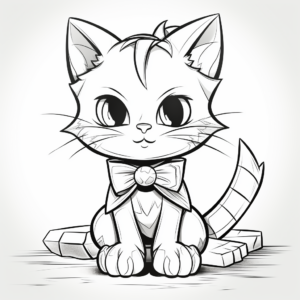 Comic-styled Superhero Cat with Bow Coloring Pages 3