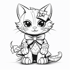 Comic-styled Superhero Cat with Bow Coloring Pages 4