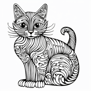 Complex Detailed Striped Cat Coloring Pages for Adults 1