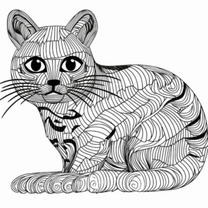 Complex Detailed Striped Cat Coloring Pages for Adults 2