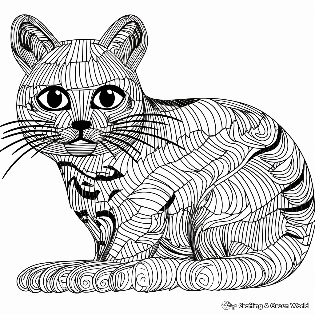 Complex Detailed Striped Cat Coloring Pages for Adults 2