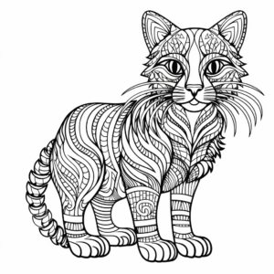 Complex Detailed Striped Cat Coloring Pages for Adults 3