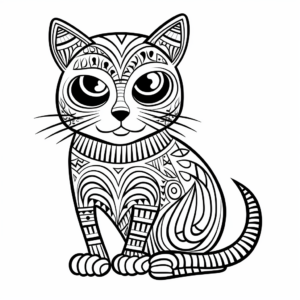 Complex Detailed Striped Cat Coloring Pages for Adults 4