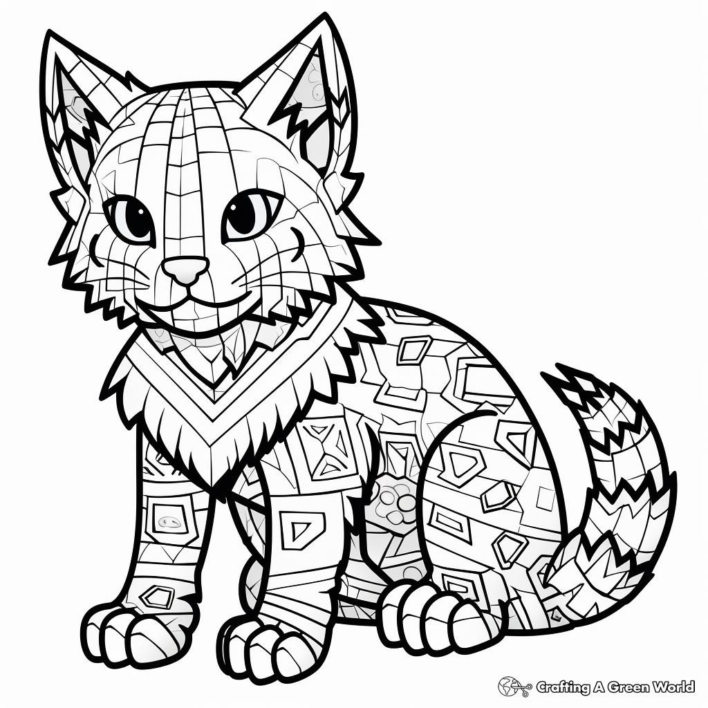 Complex Patterned Minecraft Cat Coloring Pages for Artists 3