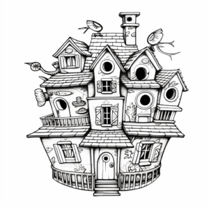 Complicated Mandala Bird House Coloring Pages 1