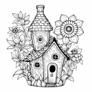 Complicated Mandala Bird House Coloring Pages 4