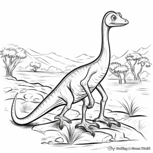 Compysognathus and Jurassic Scenery Coloring Pages 1