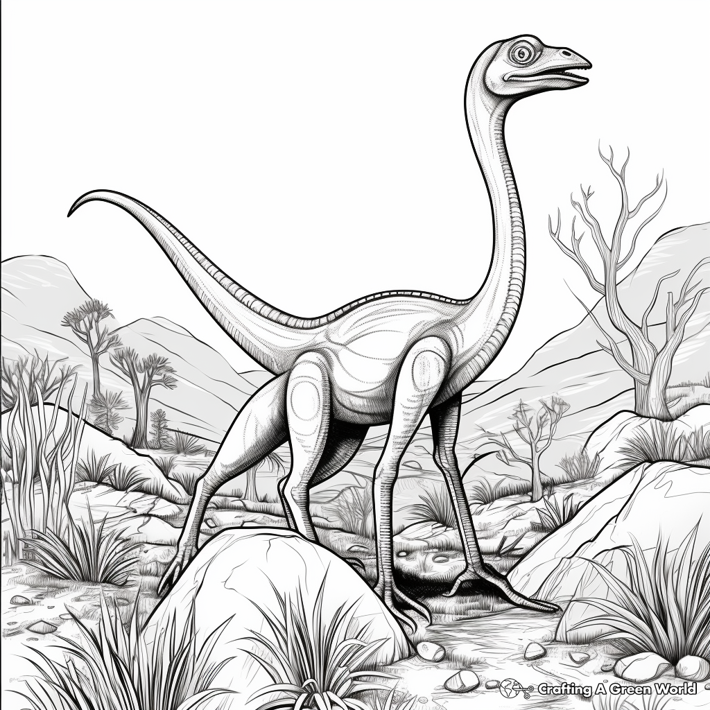 Compysognathus and Jurassic Scenery Coloring Pages 4