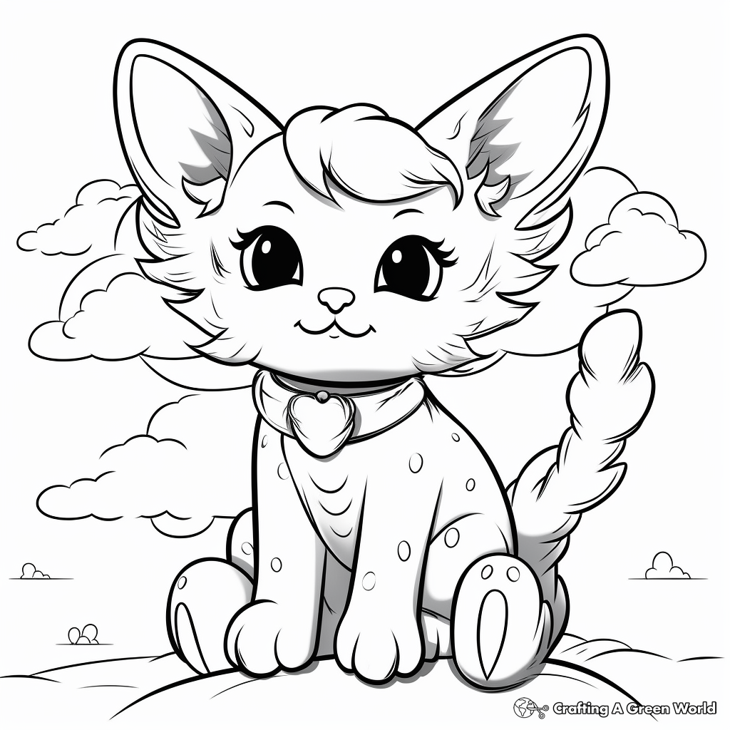 Content Angel Cat on Clouds Coloring Pages 2