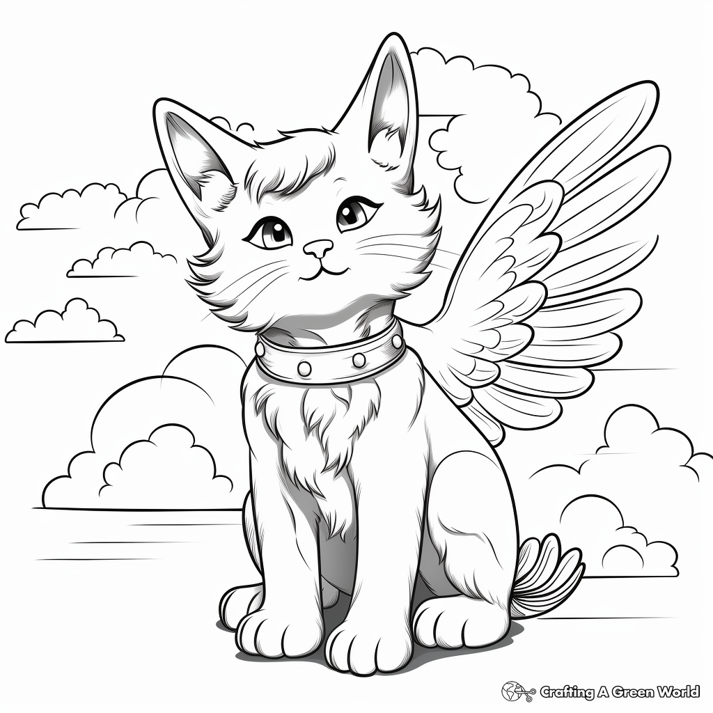 Content Angel Cat on Clouds Coloring Pages 3