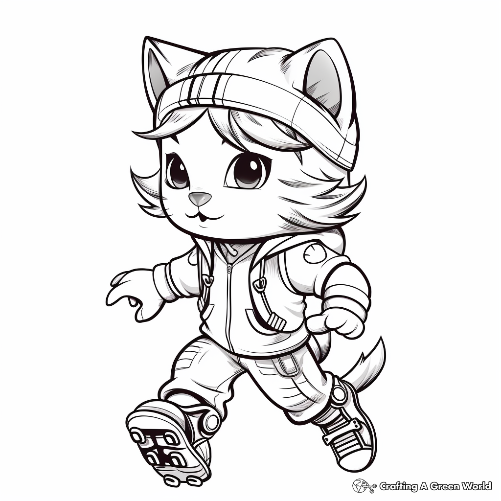 Cool Cat Kid Skating Coloring Pages 2