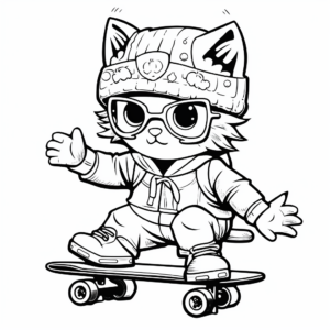 Cool Cat Kid Skating Coloring Pages 3