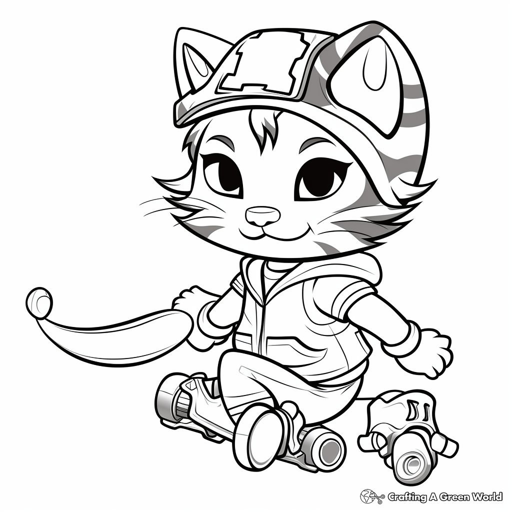 Cool Cat Kid Skating Coloring Pages 4