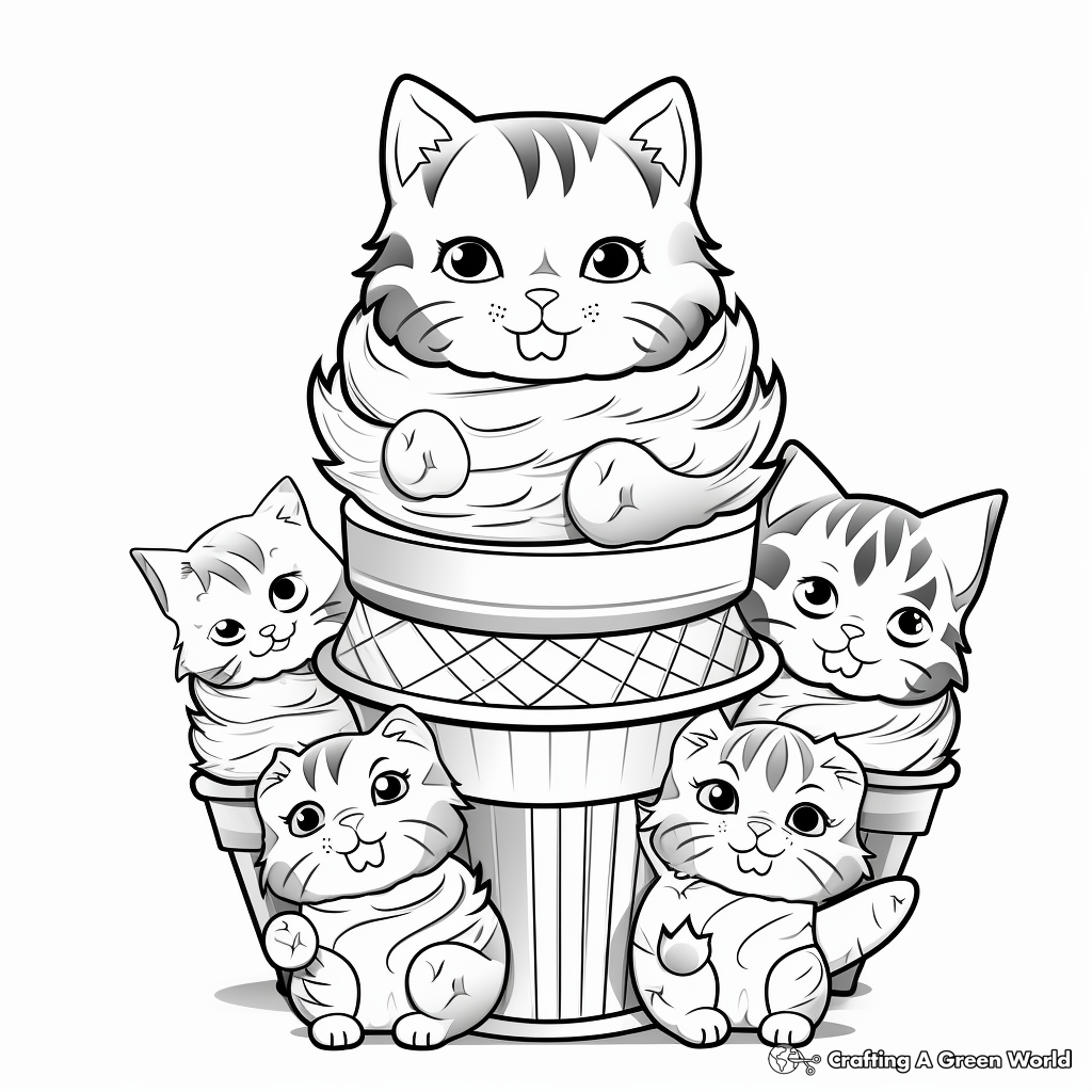 Cool Cat With Multiple Ice Cream Cones Coloring Pages 1