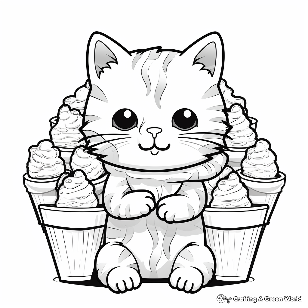 Cool Cat With Multiple Ice Cream Cones Coloring Pages 2