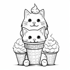 Cool Cat With Multiple Ice Cream Cones Coloring Pages 3