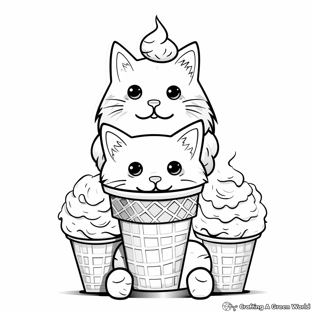 Cool Cat With Multiple Ice Cream Cones Coloring Pages 3