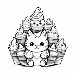 Cool Cat With Multiple Ice Cream Cones Coloring Pages 4
