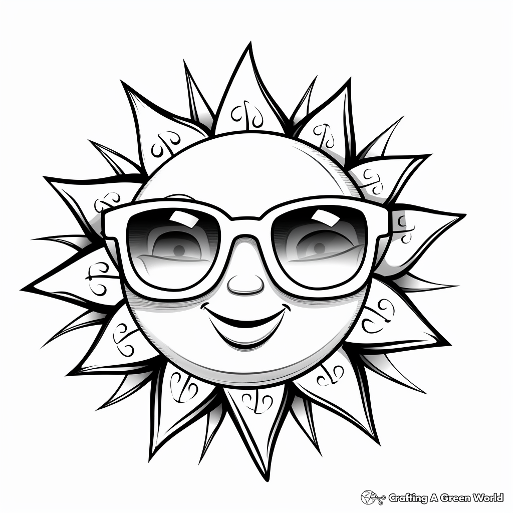 Cool Sun with Sunglasses Coloring Pages 2