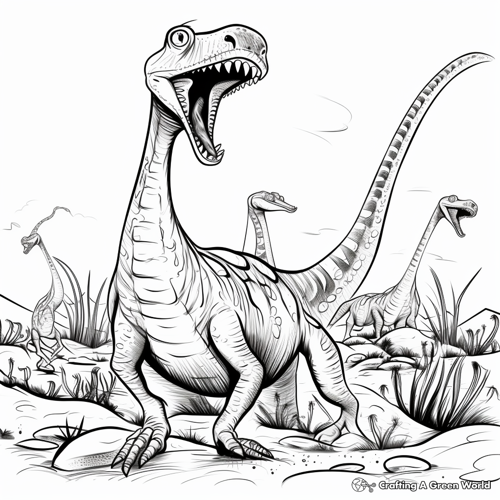Corythosaurus Fighting for Territory Coloring Pages 2