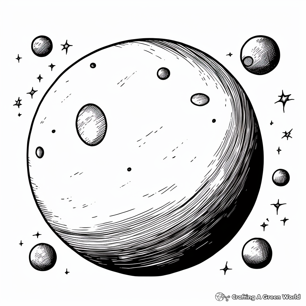 Cosmic Planets Revolving around Crescent Moon Coloring Pages 4
