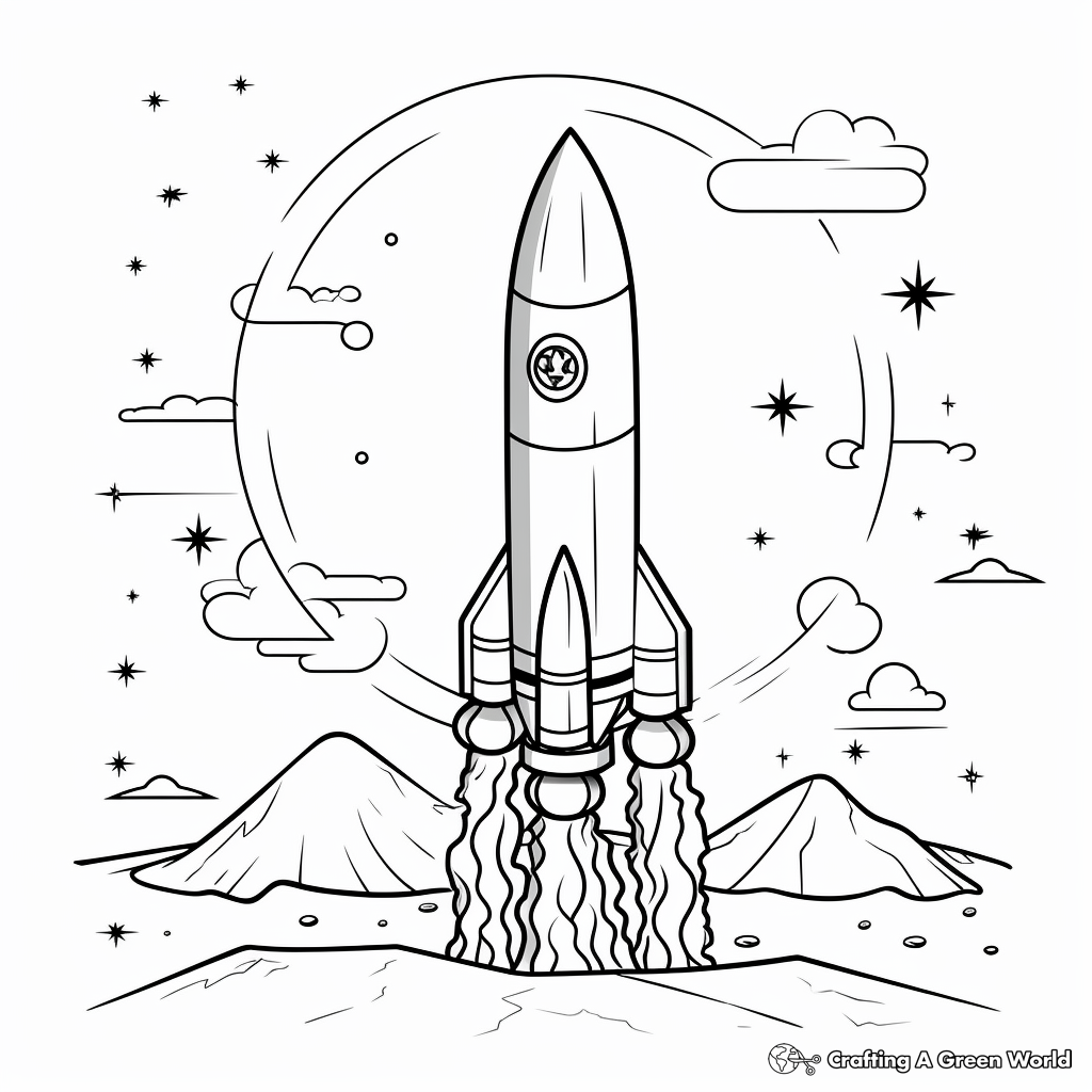 Cosmic Rocket and Planets Coloring Pages 1
