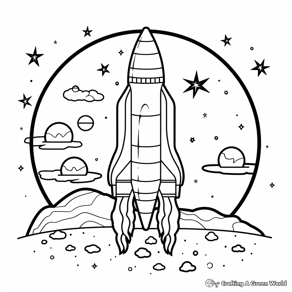 Cosmic Rocket and Planets Coloring Pages 3