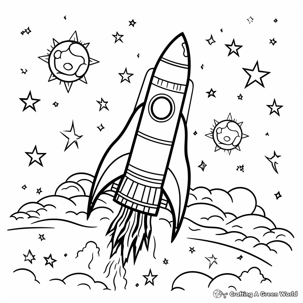 Cosmic Rocket and Planets Coloring Pages 4
