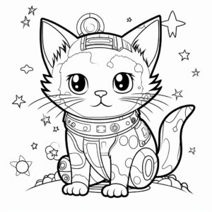 Cosmic Space Cat Coloring Pages for Artists 1