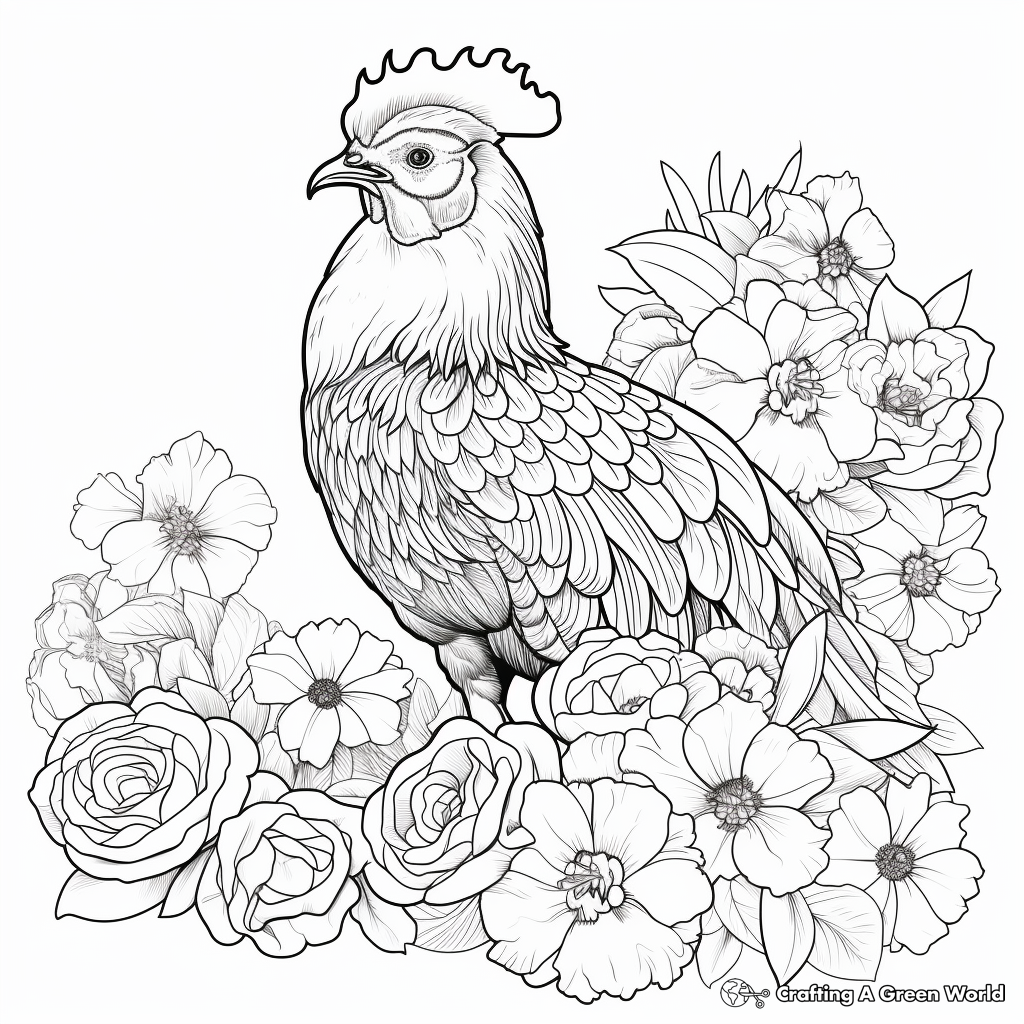 Country Style Peacock and Flowers Coloring Pages 3