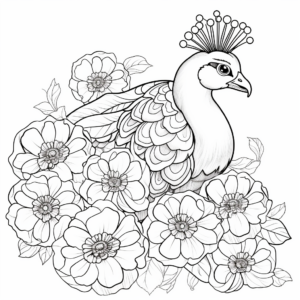 Country Style Peacock and Flowers Coloring Pages 4