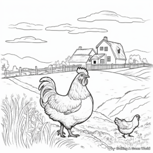 Countryside Chicken Scene Coloring Pages 1