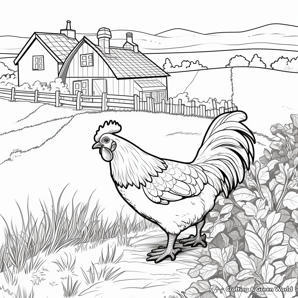 Countryside Chicken Scene Coloring Pages 2