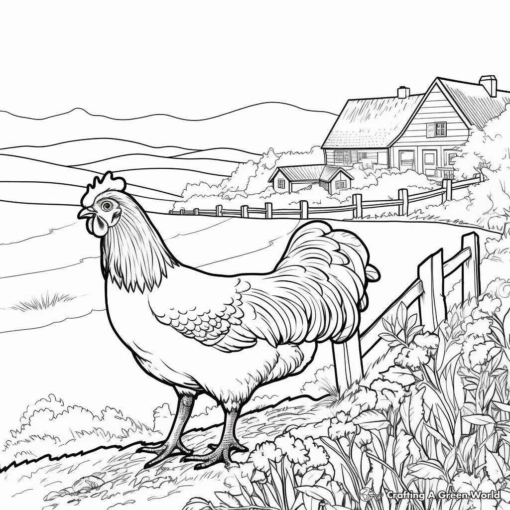 Countryside Chicken Scene Coloring Pages 4