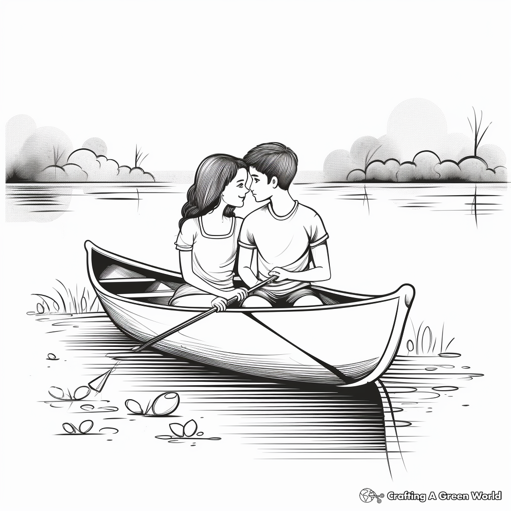 Couple Rowing Boat Romantic Coloring Sheets 1