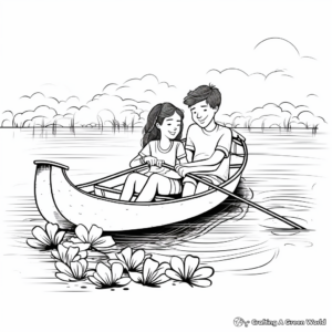 Couple Rowing Boat Romantic Coloring Sheets 2