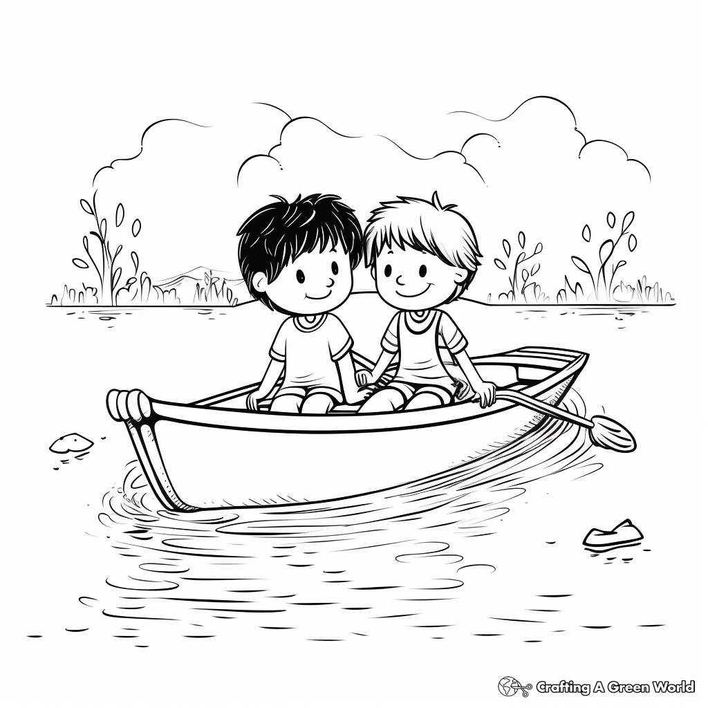 Couple Rowing Boat Romantic Coloring Sheets 4
