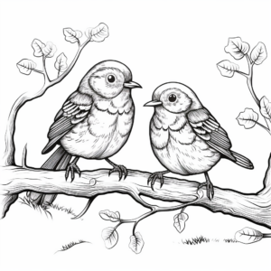 Courting Wrens: Forest-Scene Coloring Pages 1