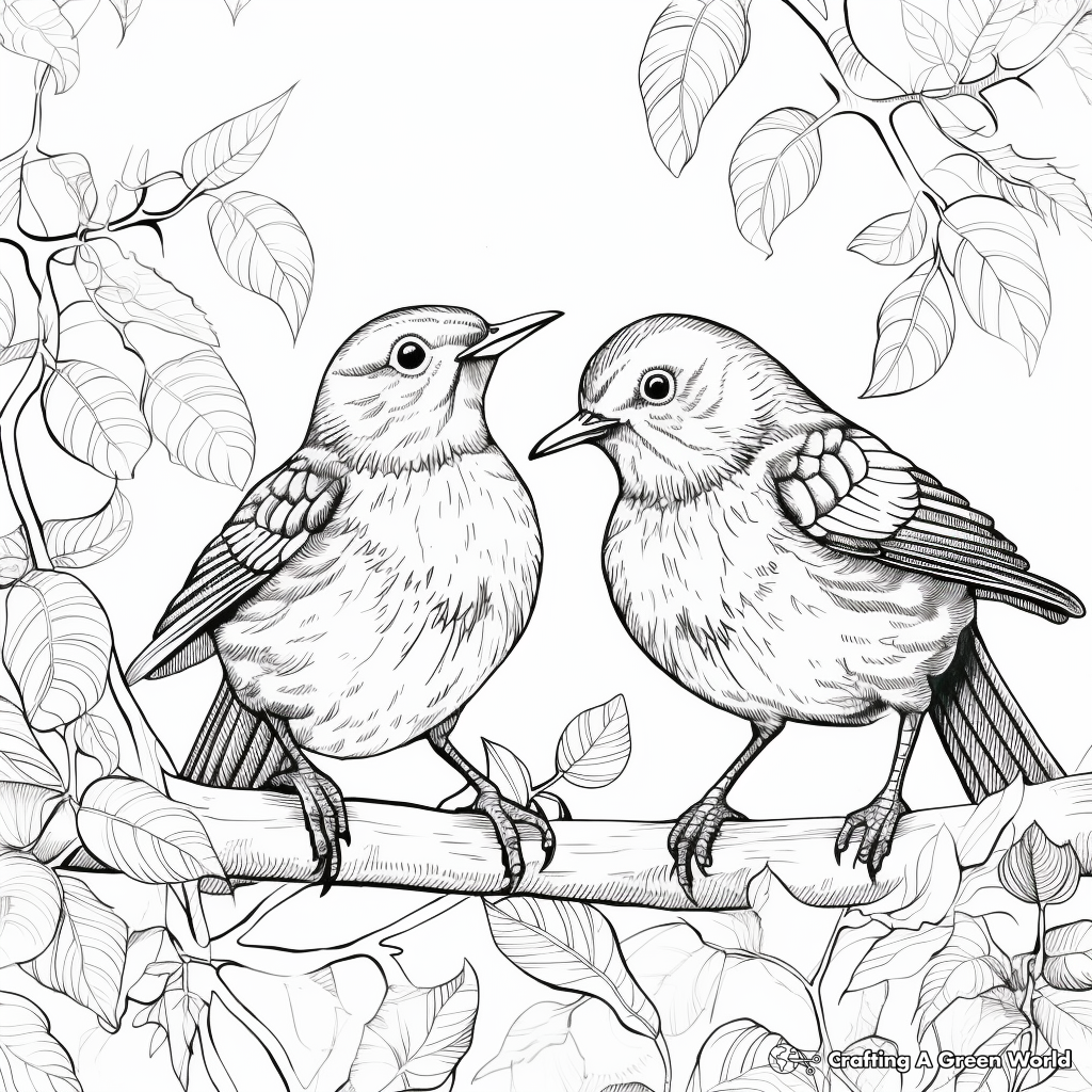 Courting Wrens: Forest-Scene Coloring Pages 2