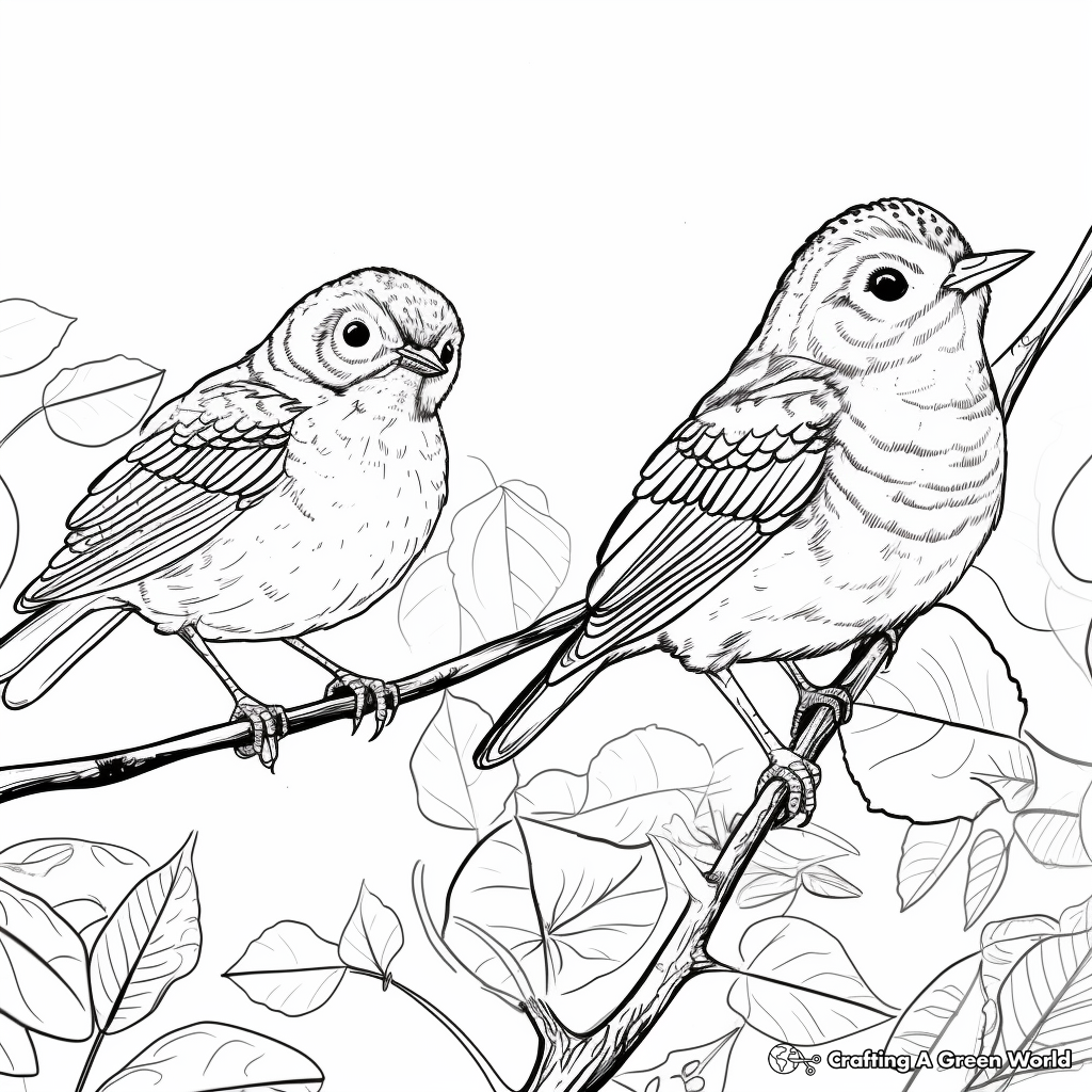 Courting Wrens: Forest-Scene Coloring Pages 3