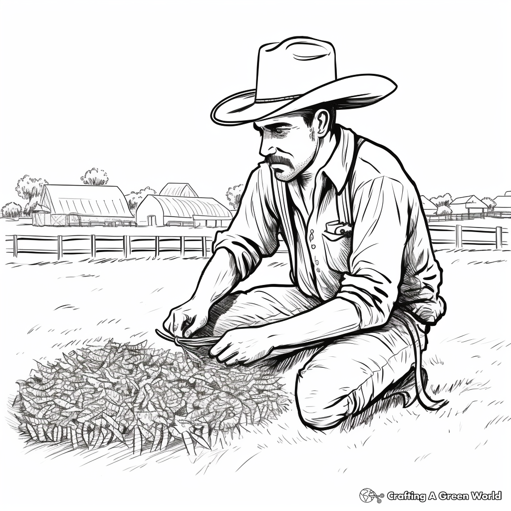 Cowboy Harvesting Pecans Coloring Pages 2