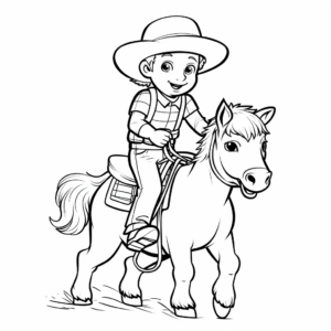 Cowboy Riding a Horse Cartoon Coloring Pages 1