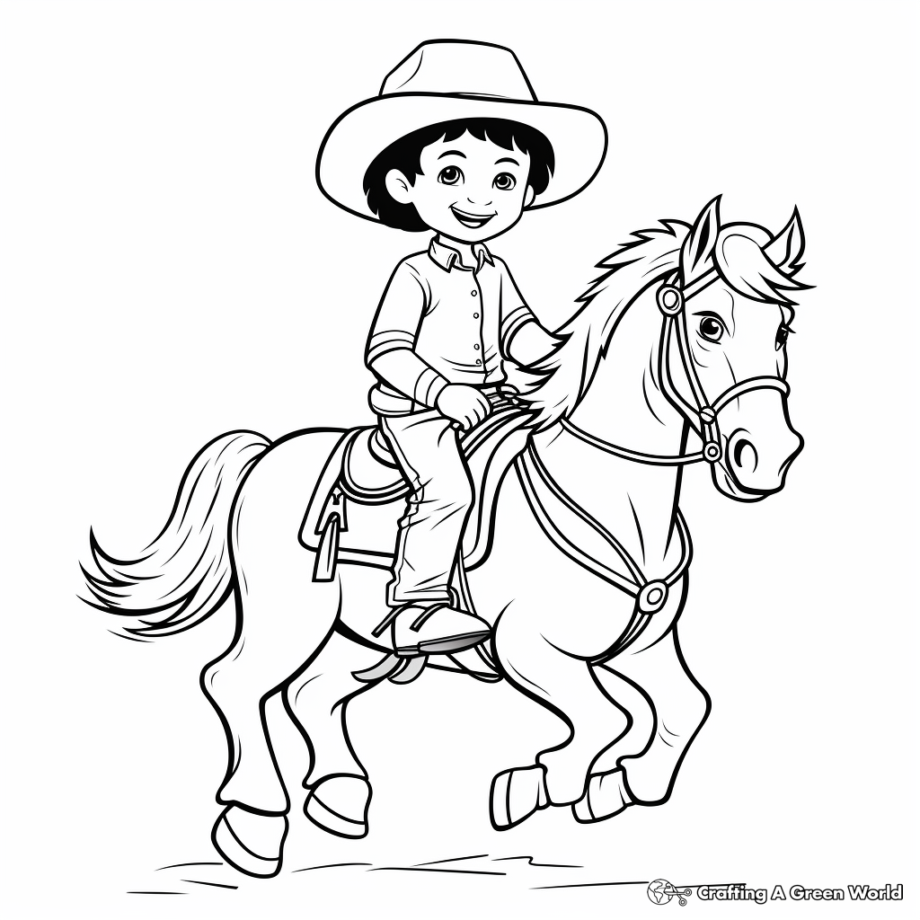 Cowboy Riding a Horse Cartoon Coloring Pages 4
