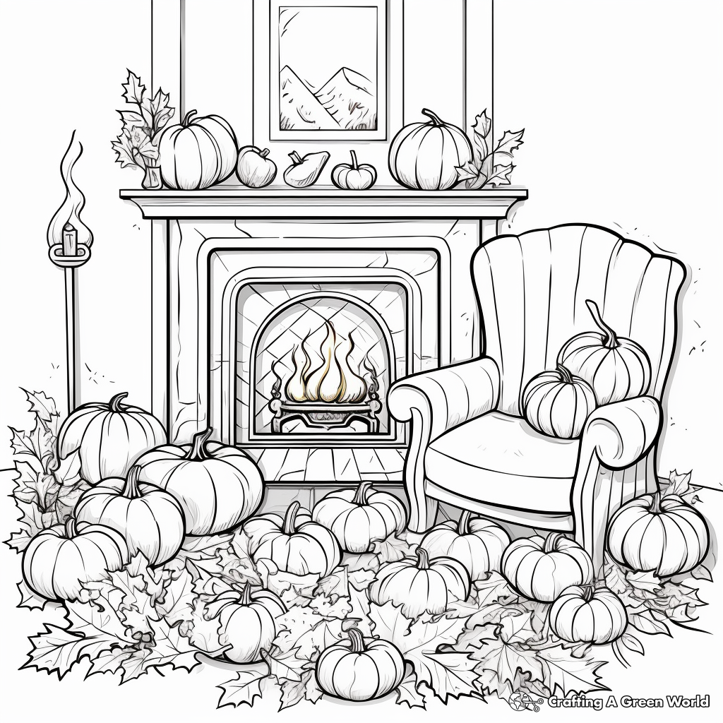 Cozy Autumn Fireplace Coloring Sheets 2