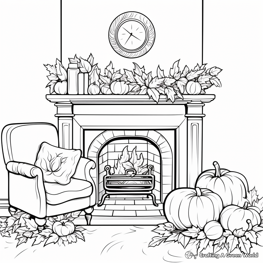 Cozy Autumn Fireplace Coloring Sheets 3