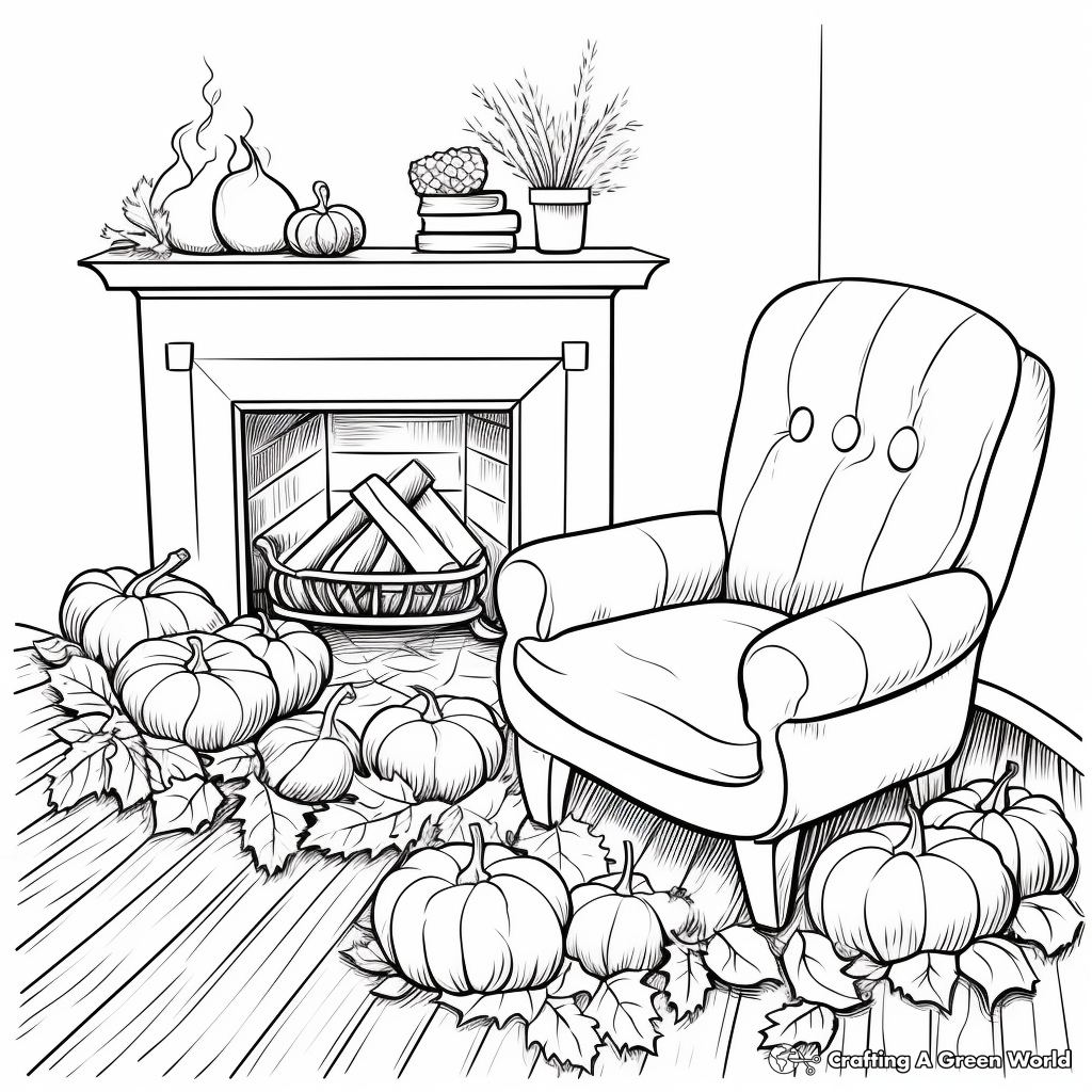 Cozy Autumn Fireplace Coloring Sheets 4