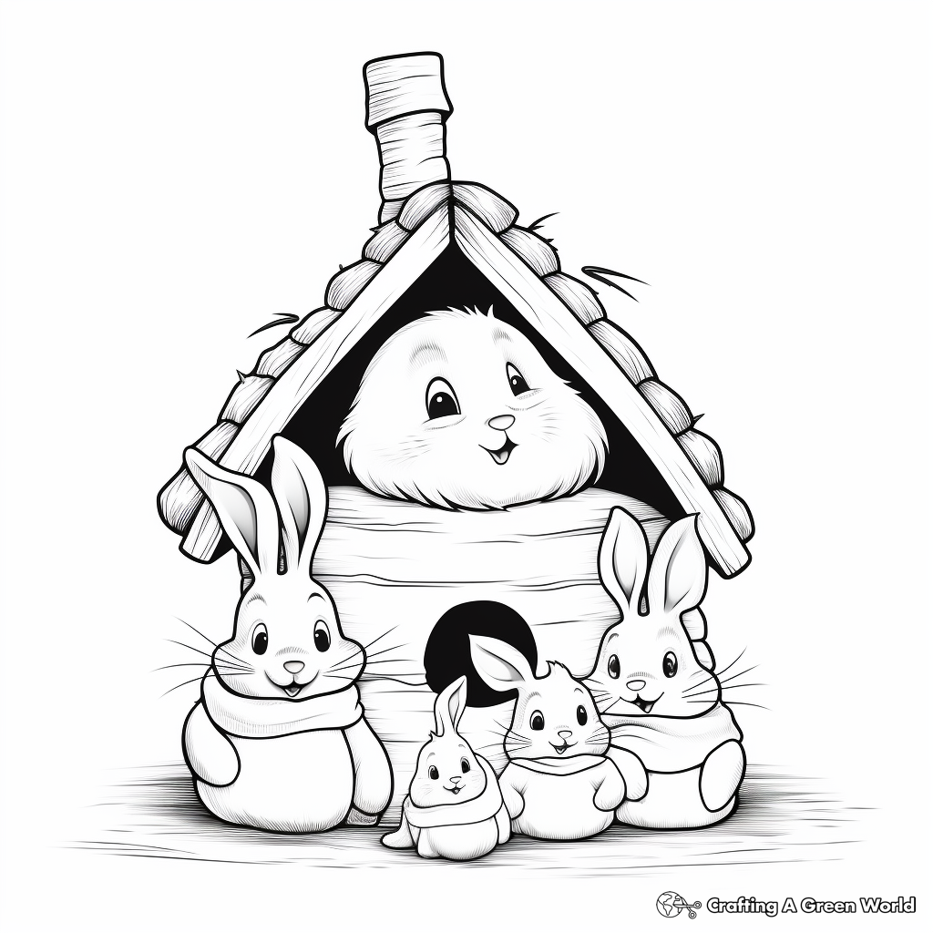 Cozy Burrow: Bunny Family Home Coloring Pages 2