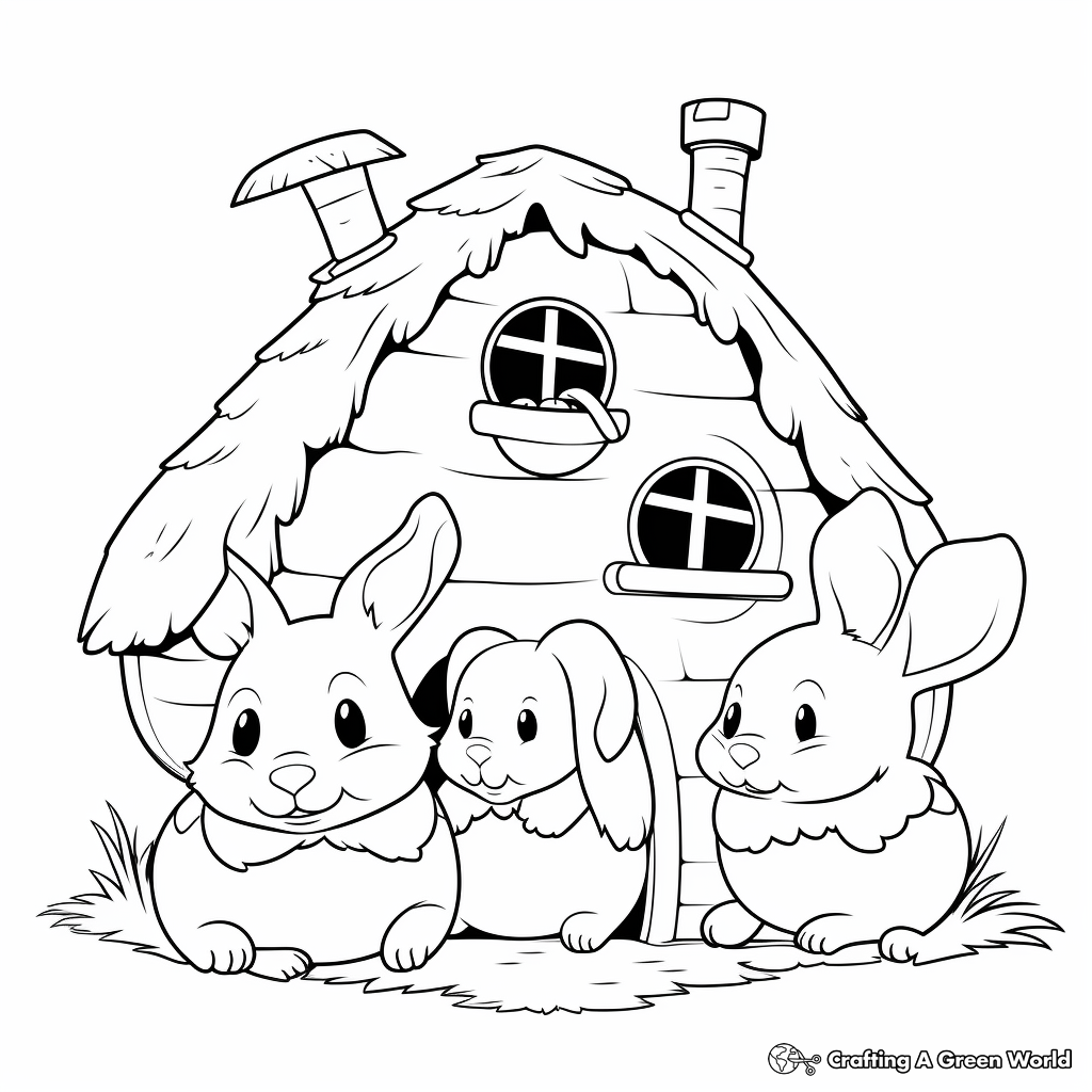 Cozy Burrow: Bunny Family Home Coloring Pages 3