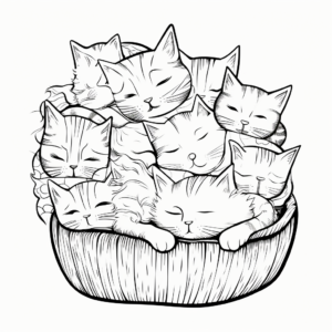 Cozy Cat Pack Sleeping Coloring Pages 1